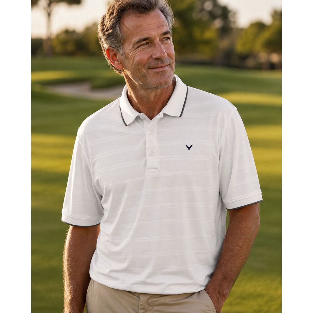 Callaway Opti-Dri Golf Polo White Tone Stripe Performance Men XXL Tipped